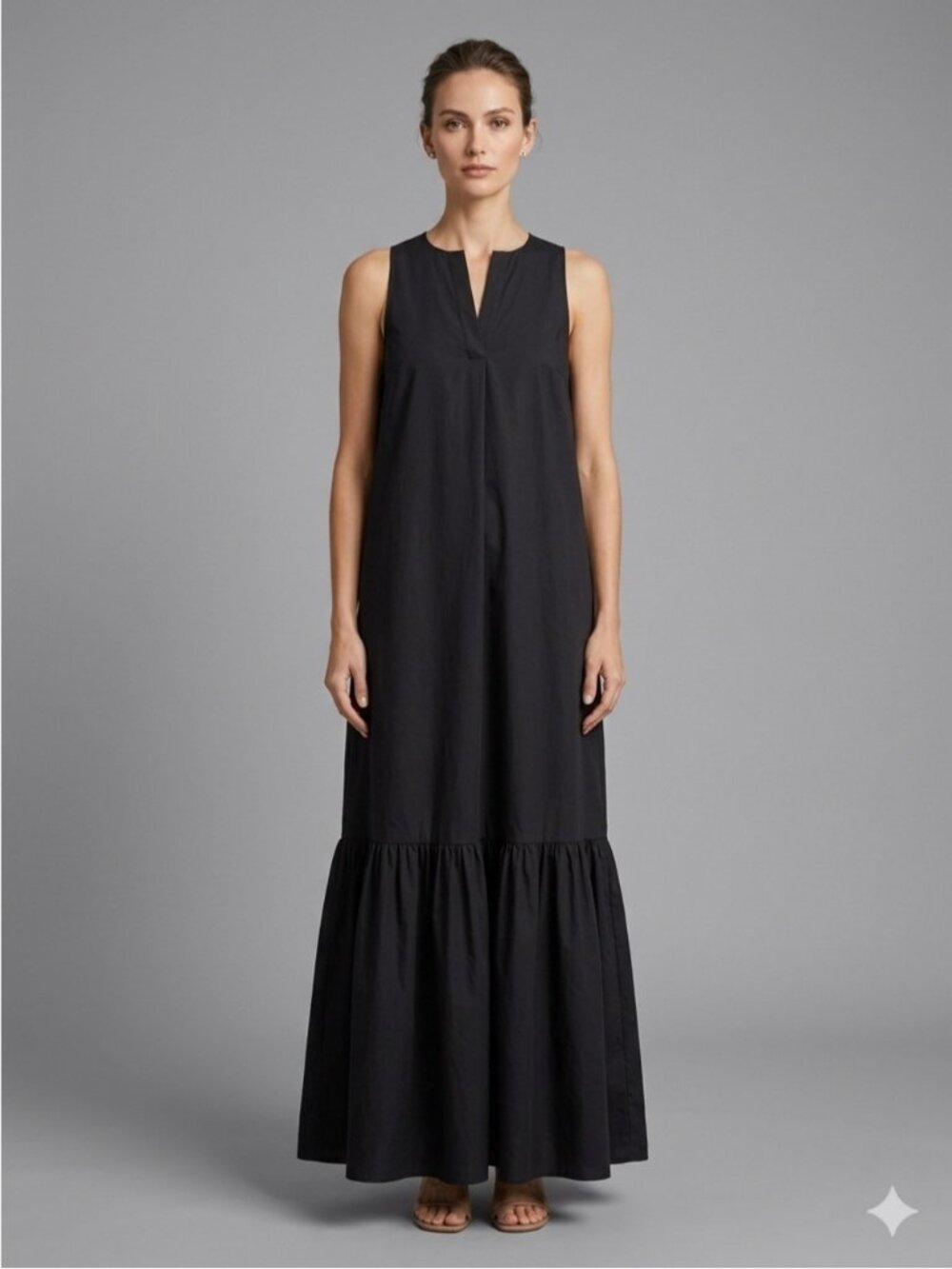 Drykorn Black Cotton Poplin Sleeveless Midi Maxi Tent Dress - Small